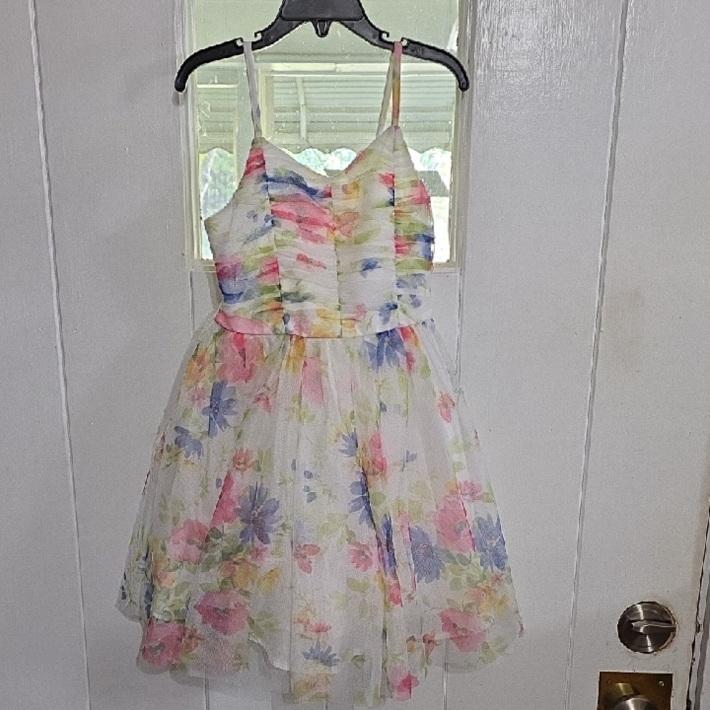Zenzi Girl's Sundress Colorful Floral Tulle Lined Party Easter Sz S/6-6X EUC